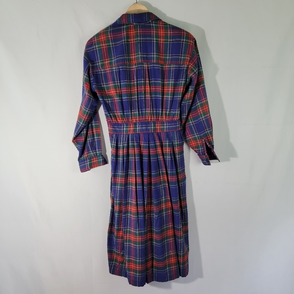 VTG NANTUCKET Flannel Dress Sz 4 Red/Blue Plaid Button-Up Long Sleeve Fit Flare - Picture 2 of 12